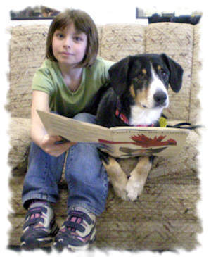 Bayla in the reading to dogs program